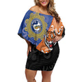 Personalised Tigers and Eels Rugby Off Shoulder Short Dress Aboriginal Art