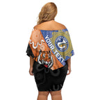 Personalised Tigers and Eels Rugby Off Shoulder Short Dress Aboriginal Art