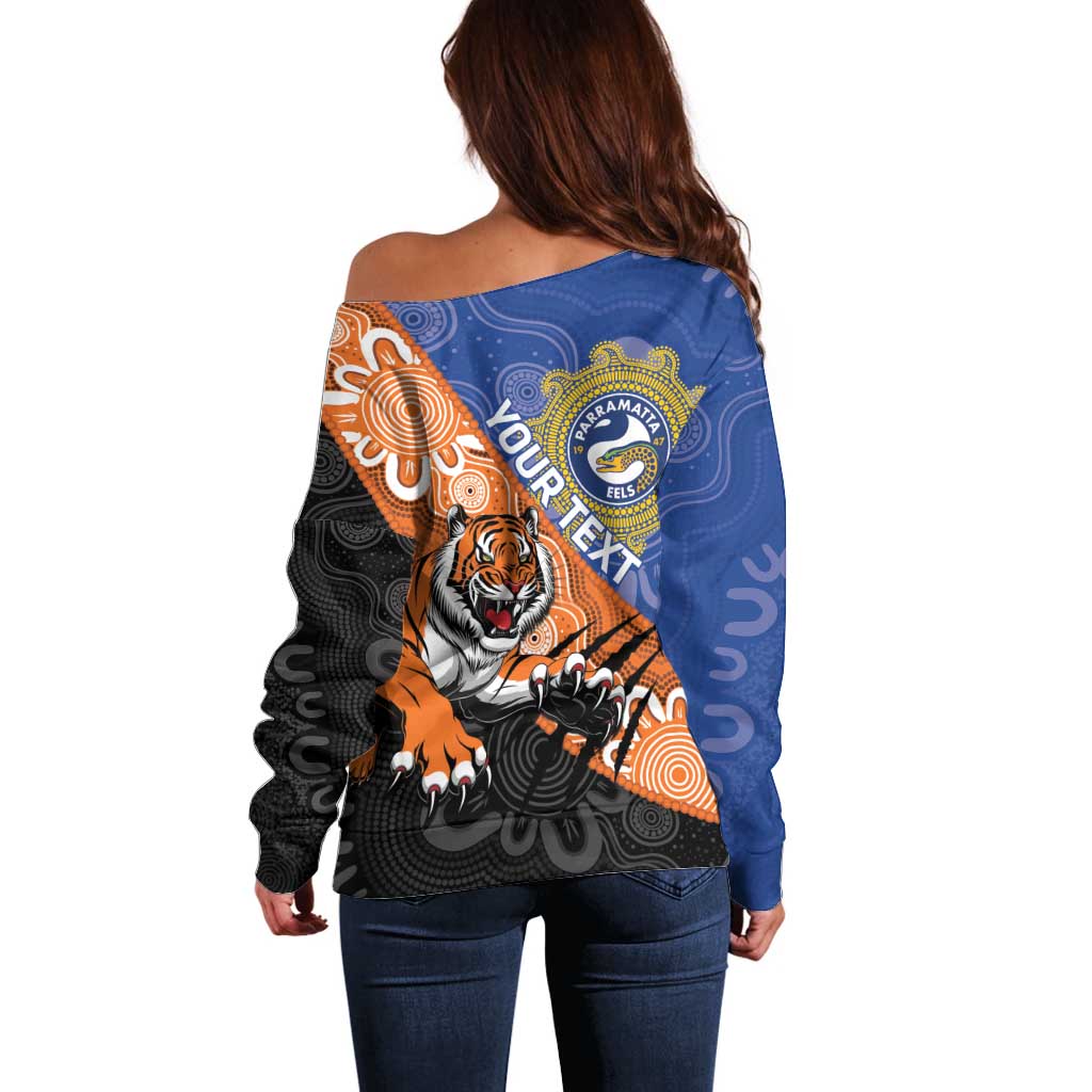 Personalised Tigers and Eels Rugby Off Shoulder Sweater Aboriginal Art