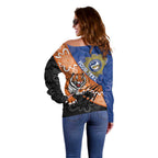 Personalised Tigers and Eels Rugby Off Shoulder Sweater Aboriginal Art