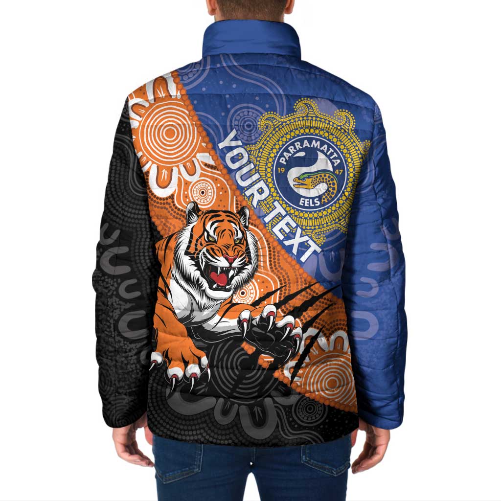 Personalised Tigers and Eels Rugby Padded Jacket Aboriginal Art