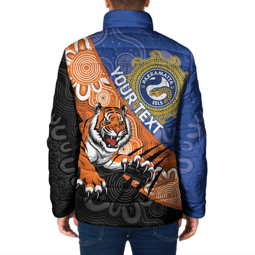 Personalised Tigers and Eels Rugby Padded Jacket Aboriginal Art