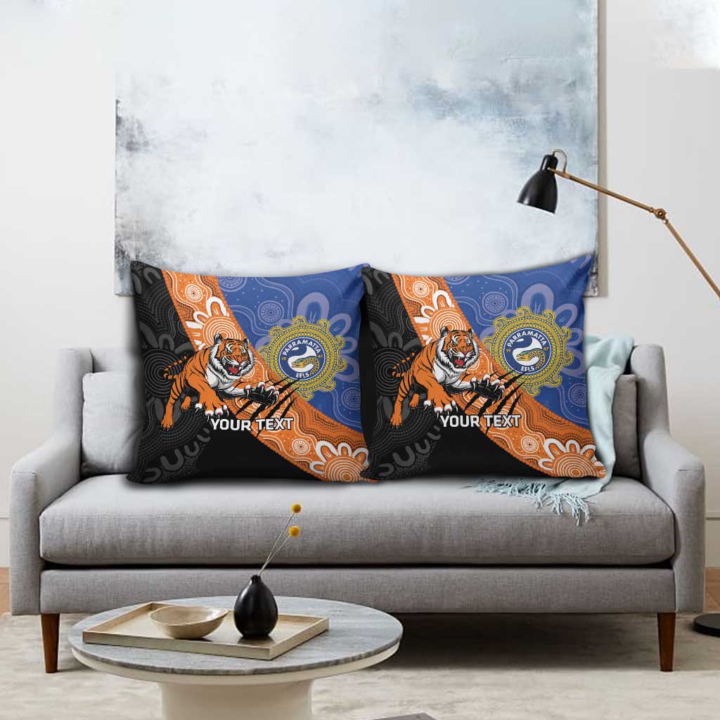 Personalised Tigers and Eels Rugby Pillow Cover Aboriginal Art