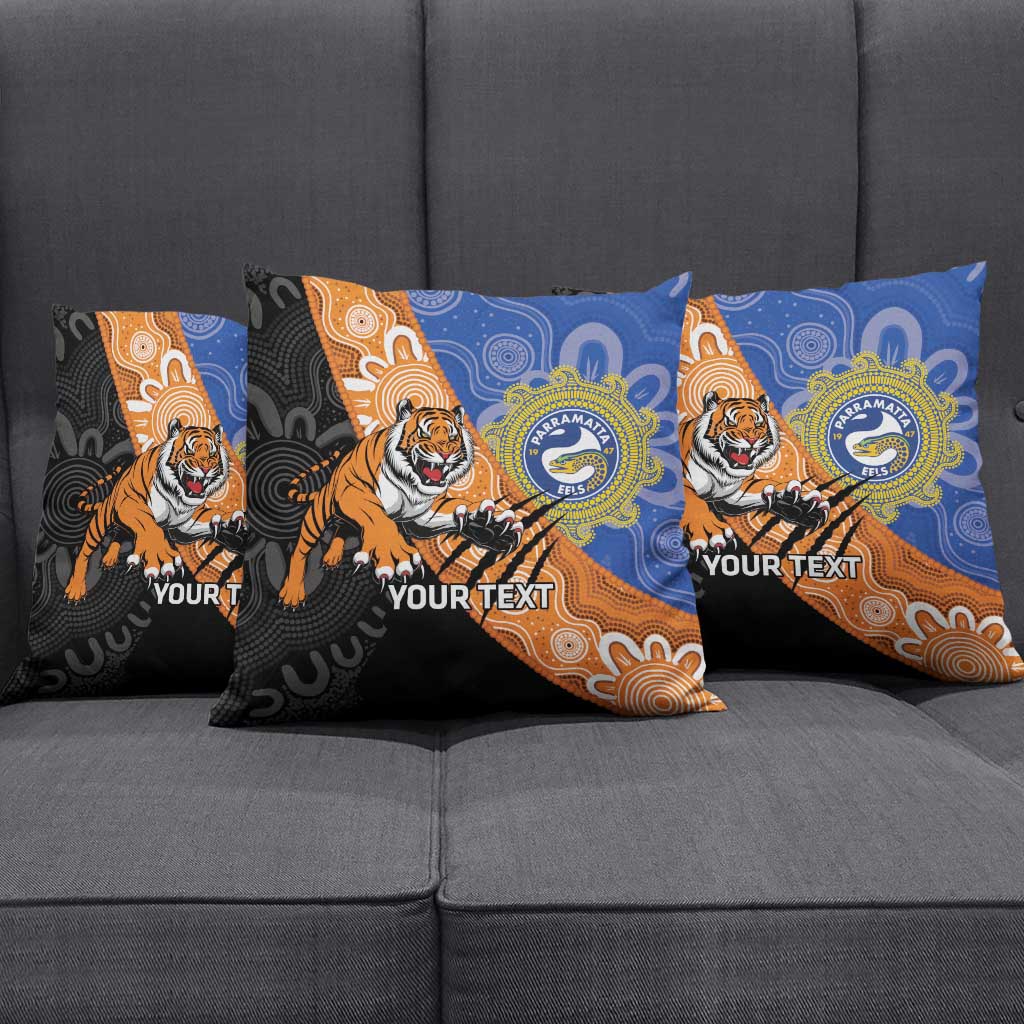 Personalised Tigers and Eels Rugby Pillow Cover Aboriginal Art