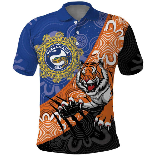 Personalised Tigers and Eels Rugby Polo Shirt Aboriginal Art