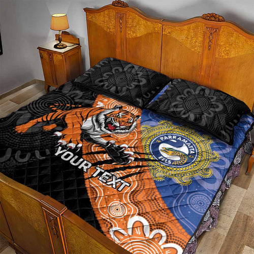 Personalised Tigers and Eels Rugby Quilt Bed Set Aboriginal Art