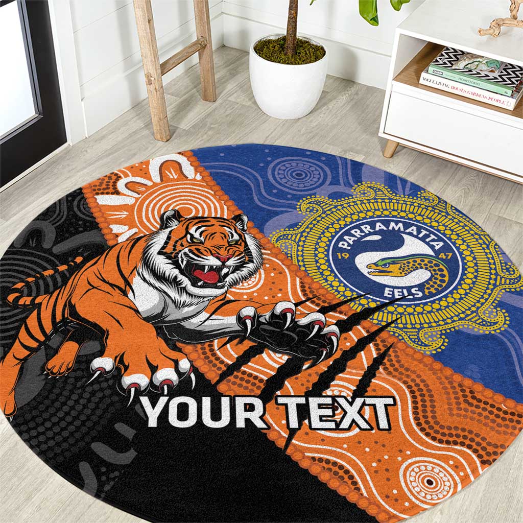 Personalised Tigers and Eels Rugby Round Carpet Aboriginal Art