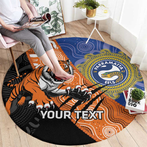 Personalised Tigers and Eels Rugby Round Carpet Aboriginal Art