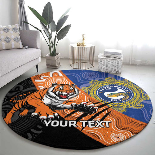 Personalised Tigers and Eels Rugby Round Carpet Aboriginal Art