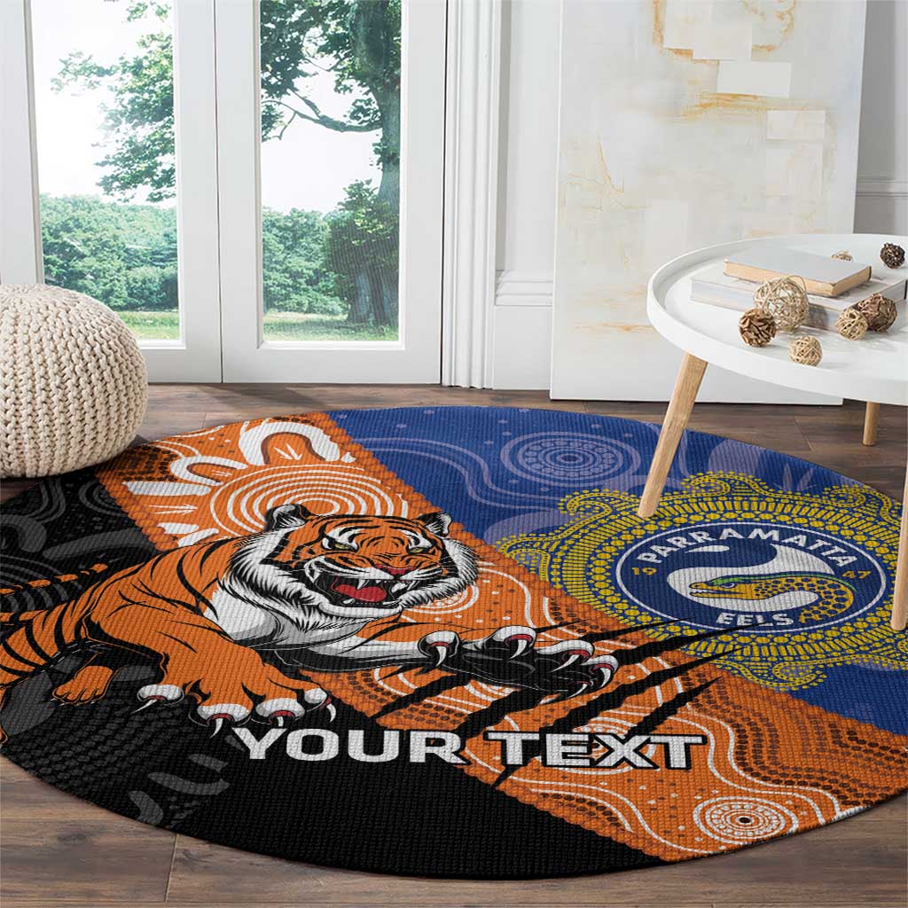 Personalised Tigers and Eels Rugby Round Carpet Aboriginal Art