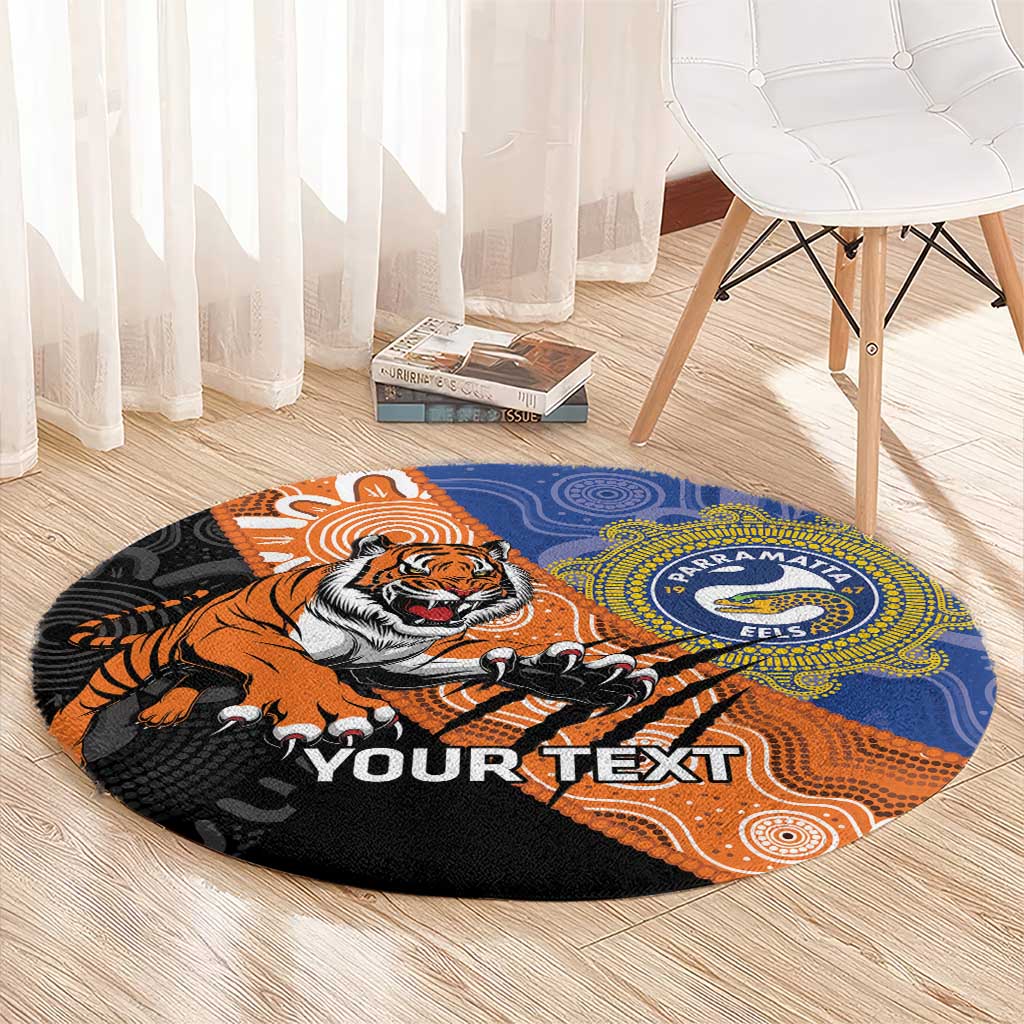 Personalised Tigers and Eels Rugby Round Carpet Aboriginal Art