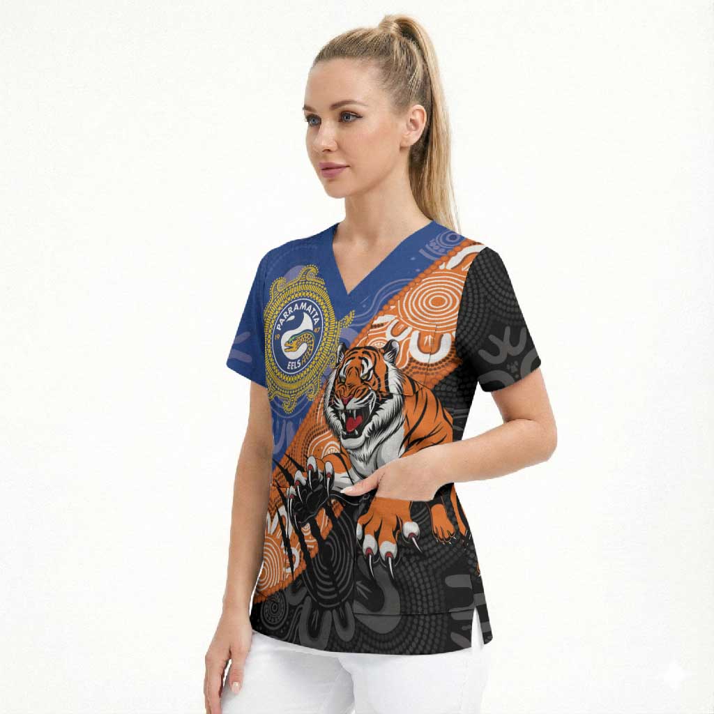Personalised Tigers and Eels Rugby Scrub Top Aboriginal Art