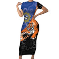 Personalised Tigers and Eels Rugby Short Sleeve Bodycon Dress Aboriginal Art