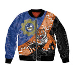 Personalised Tigers and Eels Rugby Sleeve Zip Bomber Jacket Aboriginal Art