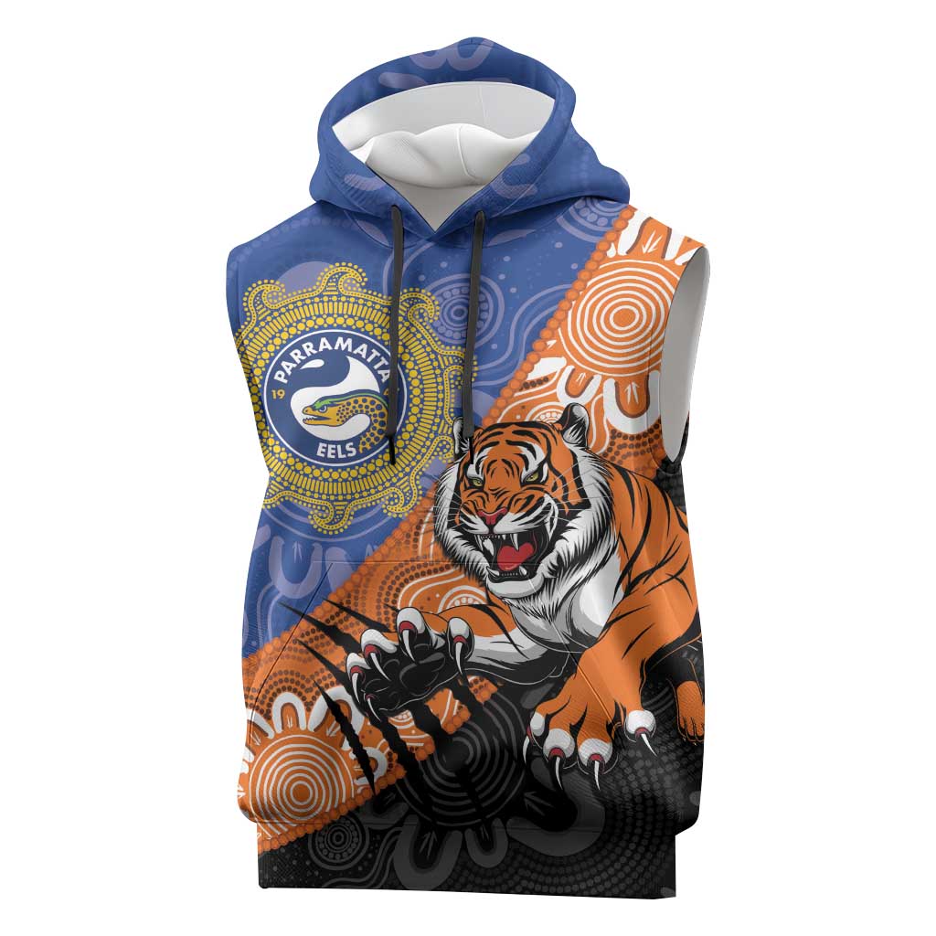 Personalised Tigers and Eels Rugby Sleeveless Hoodie Aboriginal Art