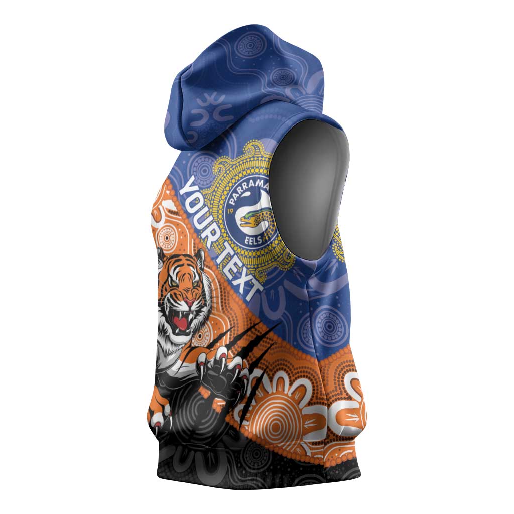 Personalised Tigers and Eels Rugby Sleeveless Hoodie Aboriginal Art