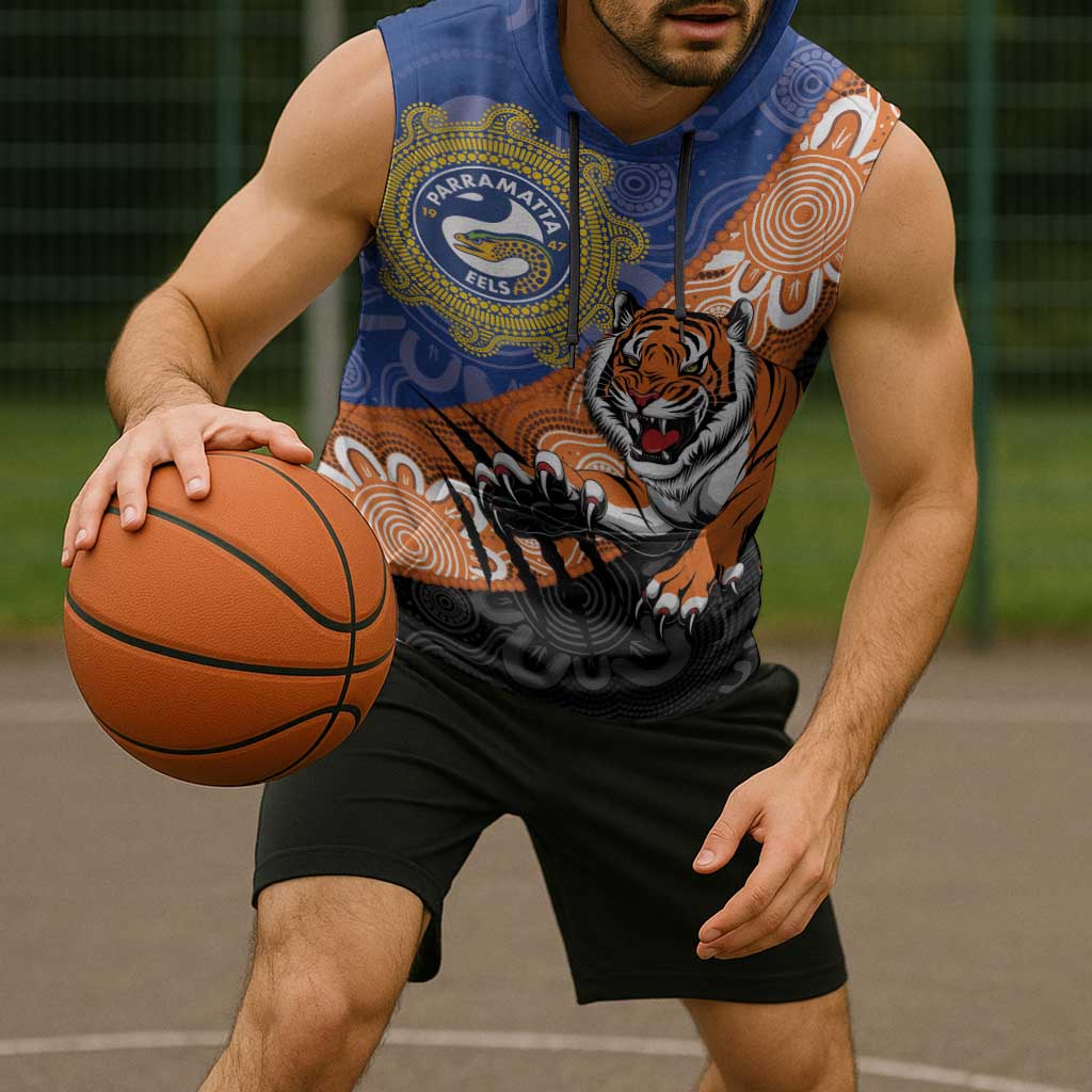 Personalised Tigers and Eels Rugby Sleeveless Hoodie Aboriginal Art