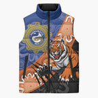 Personalised Tigers and Eels Rugby Sleeveless Puffer Jacket Aboriginal Art