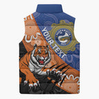 Personalised Tigers and Eels Rugby Sleeveless Puffer Jacket Aboriginal Art