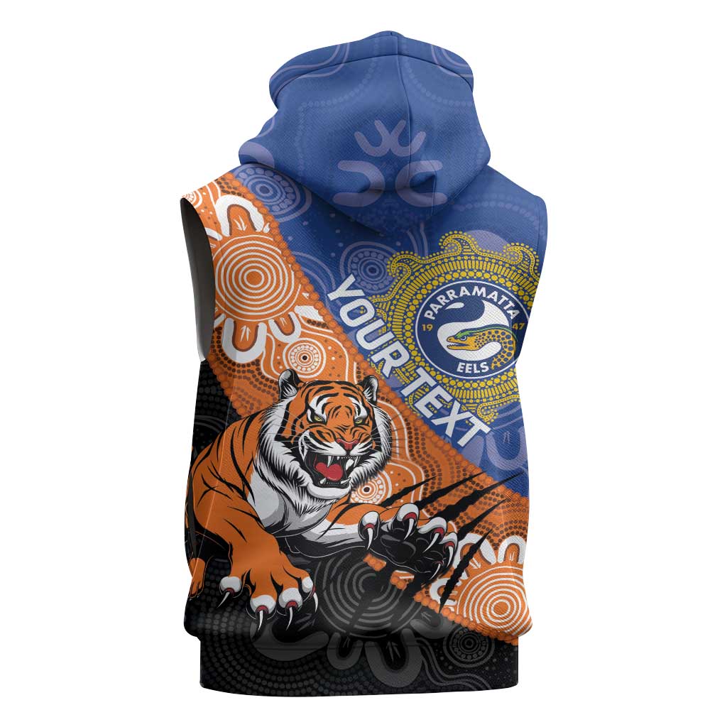 Personalised Tigers and Eels Rugby Sleeveless Zip Hoodie Aboriginal Art