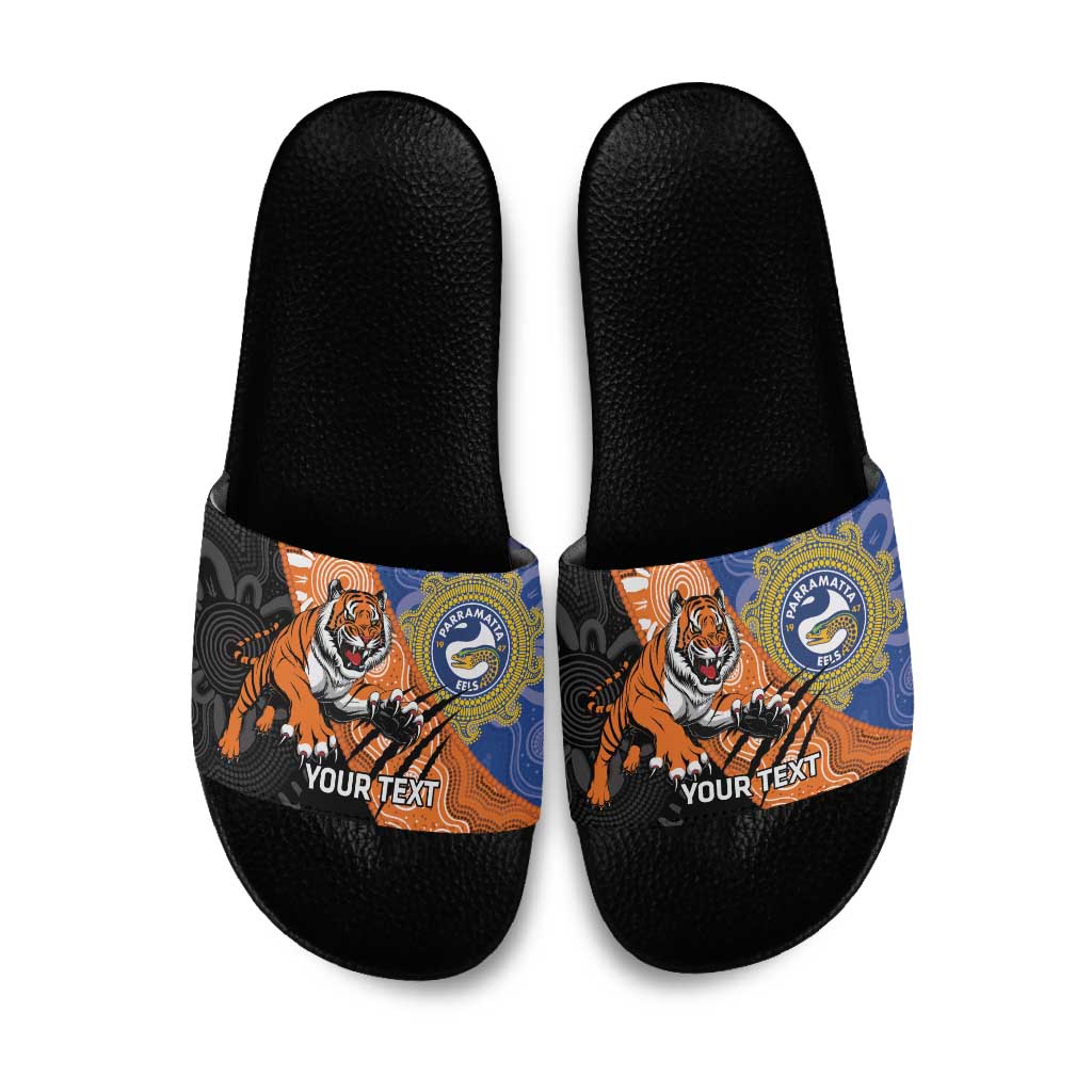 Personalised Tigers and Eels Rugby Slide Sandals Aboriginal Art