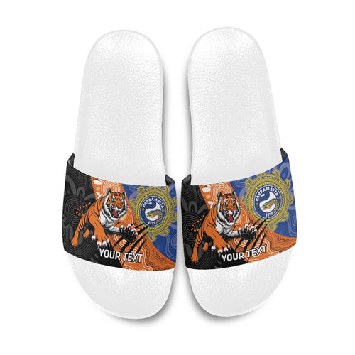 Personalised Tigers and Eels Rugby Slide Sandals Aboriginal Art