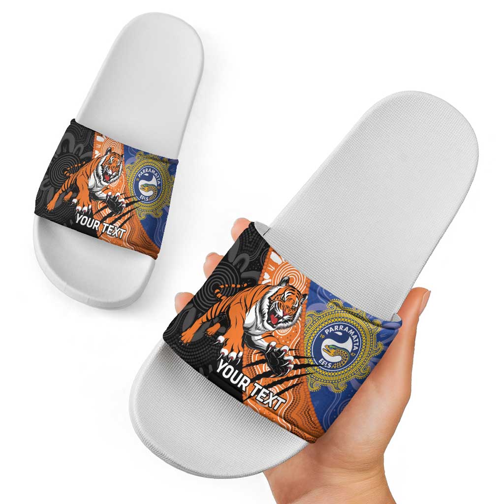 Personalised Tigers and Eels Rugby Slide Sandals Aboriginal Art
