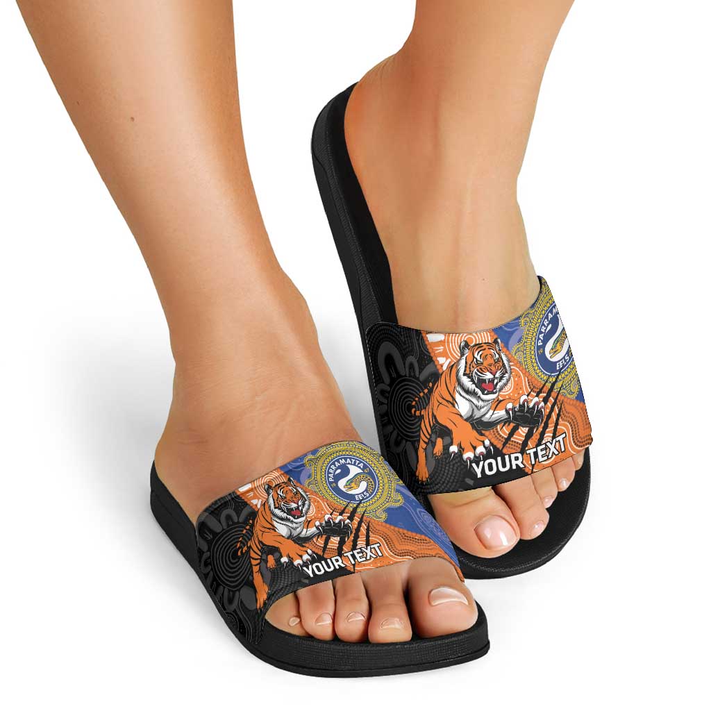 Personalised Tigers and Eels Rugby Slide Sandals Aboriginal Art
