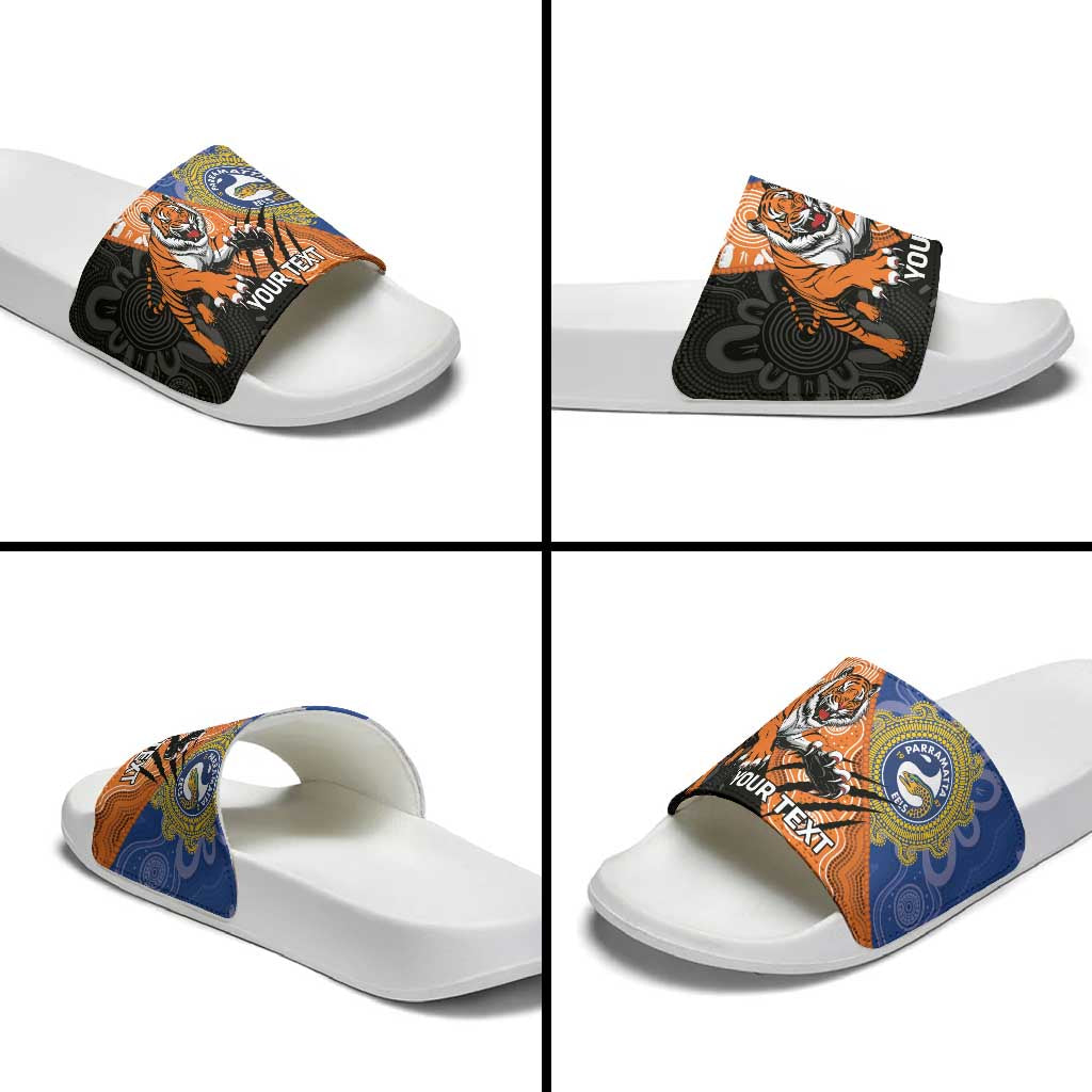 Personalised Tigers and Eels Rugby Slide Sandals Aboriginal Art