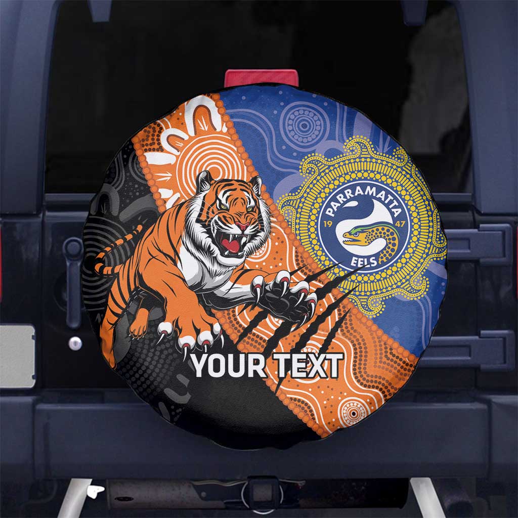Personalised Tigers and Eels Rugby Spare Tire Cover Aboriginal Art