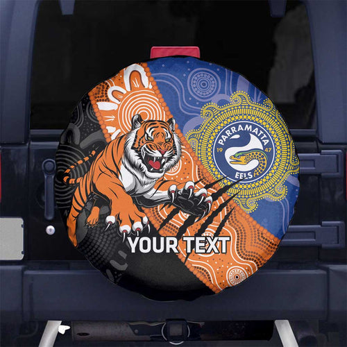 Personalised Tigers and Eels Rugby Spare Tire Cover Aboriginal Art