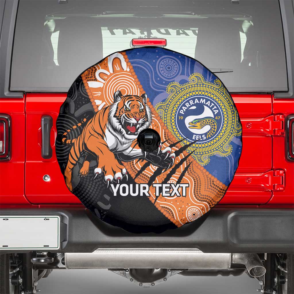 Personalised Tigers and Eels Rugby Spare Tire Cover Aboriginal Art