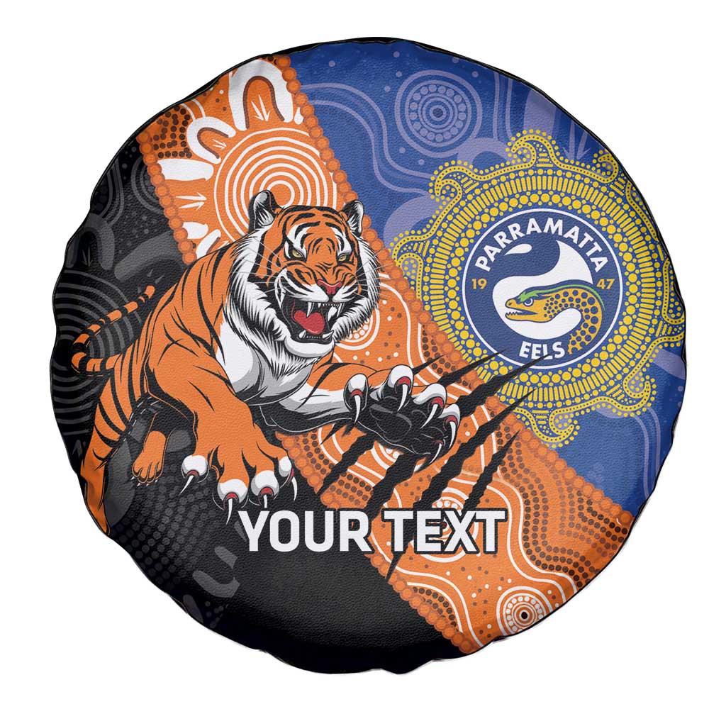 Personalised Tigers and Eels Rugby Spare Tire Cover Aboriginal Art