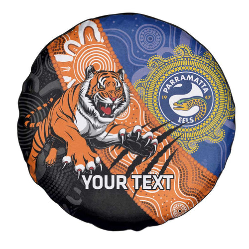 Personalised Tigers and Eels Rugby Spare Tire Cover Aboriginal Art