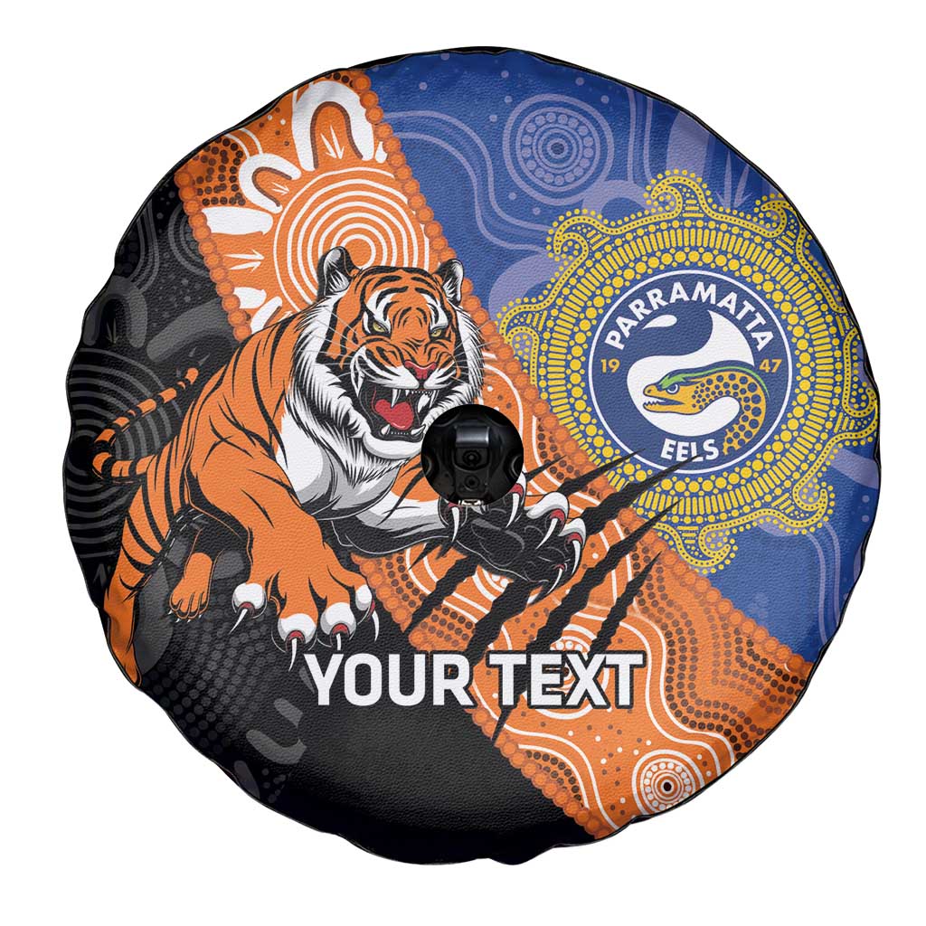 Personalised Tigers and Eels Rugby Spare Tire Cover Aboriginal Art