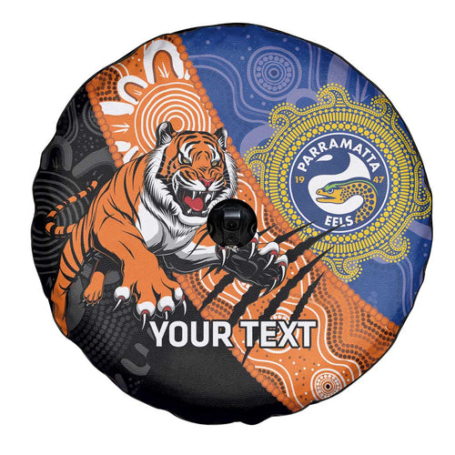 Personalised Tigers and Eels Rugby Spare Tire Cover Aboriginal Art