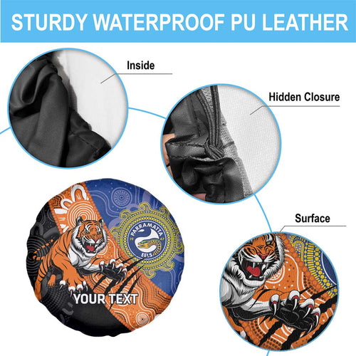Personalised Tigers and Eels Rugby Spare Tire Cover Aboriginal Art