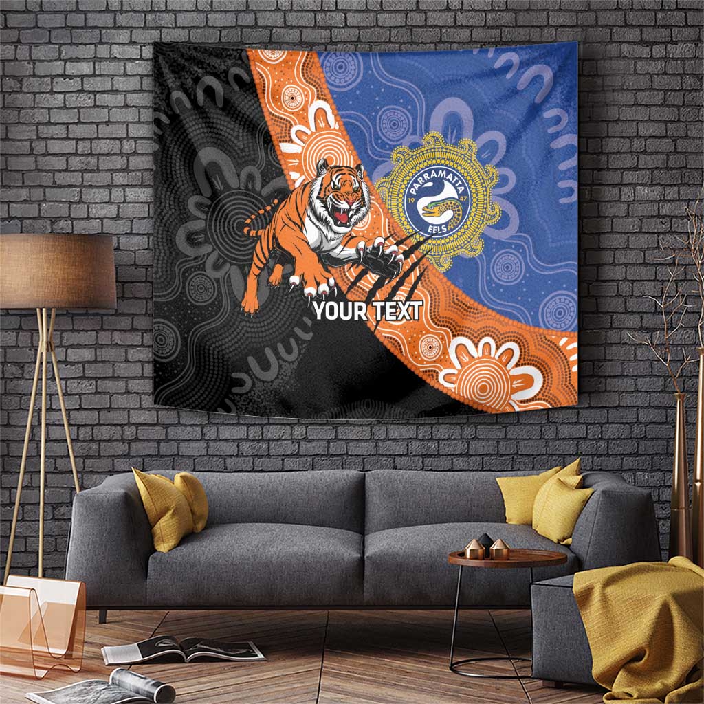 Personalised Tigers and Eels Rugby Tapestry Aboriginal Art