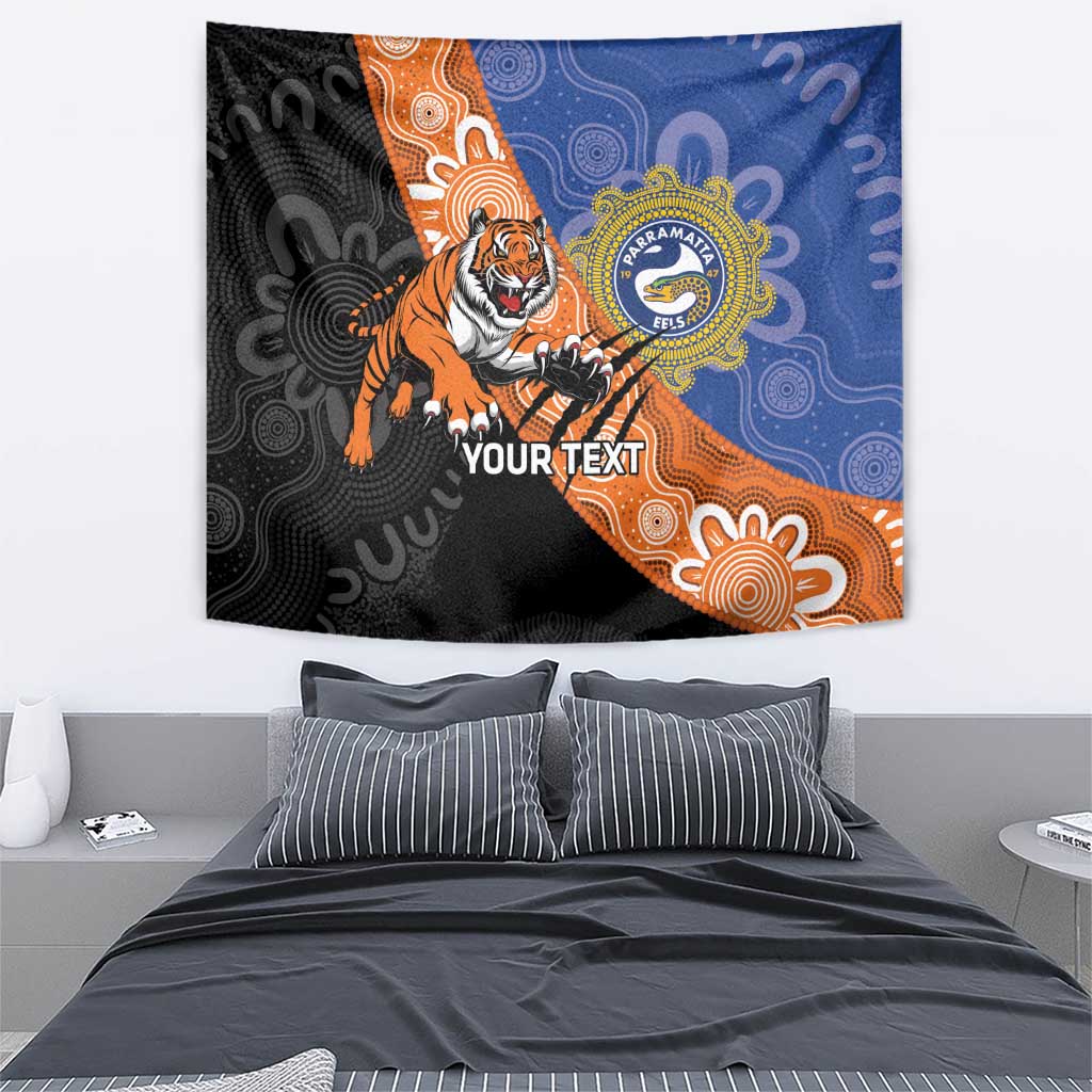 Personalised Tigers and Eels Rugby Tapestry Aboriginal Art