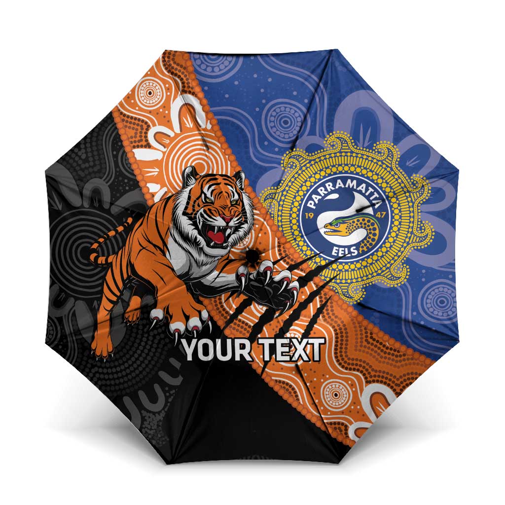 Personalised Tigers and Eels Rugby Umbrella Aboriginal Art