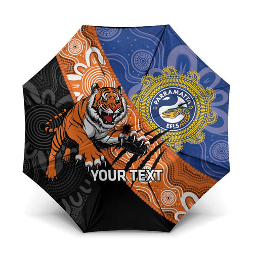 Personalised Tigers and Eels Rugby Umbrella Aboriginal Art