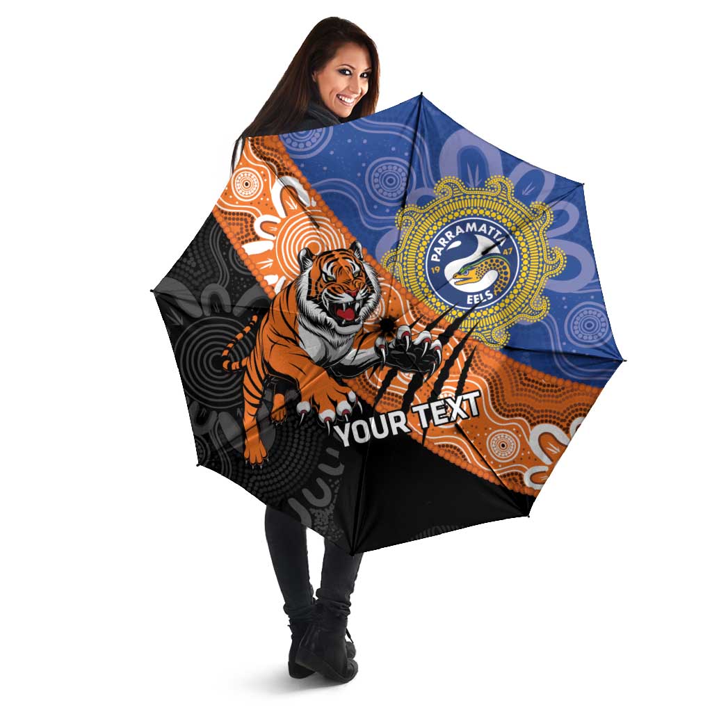 Personalised Tigers and Eels Rugby Umbrella Aboriginal Art