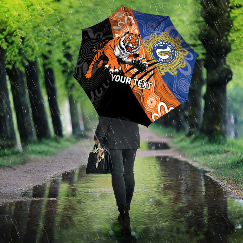 Personalised Tigers and Eels Rugby Umbrella Aboriginal Art