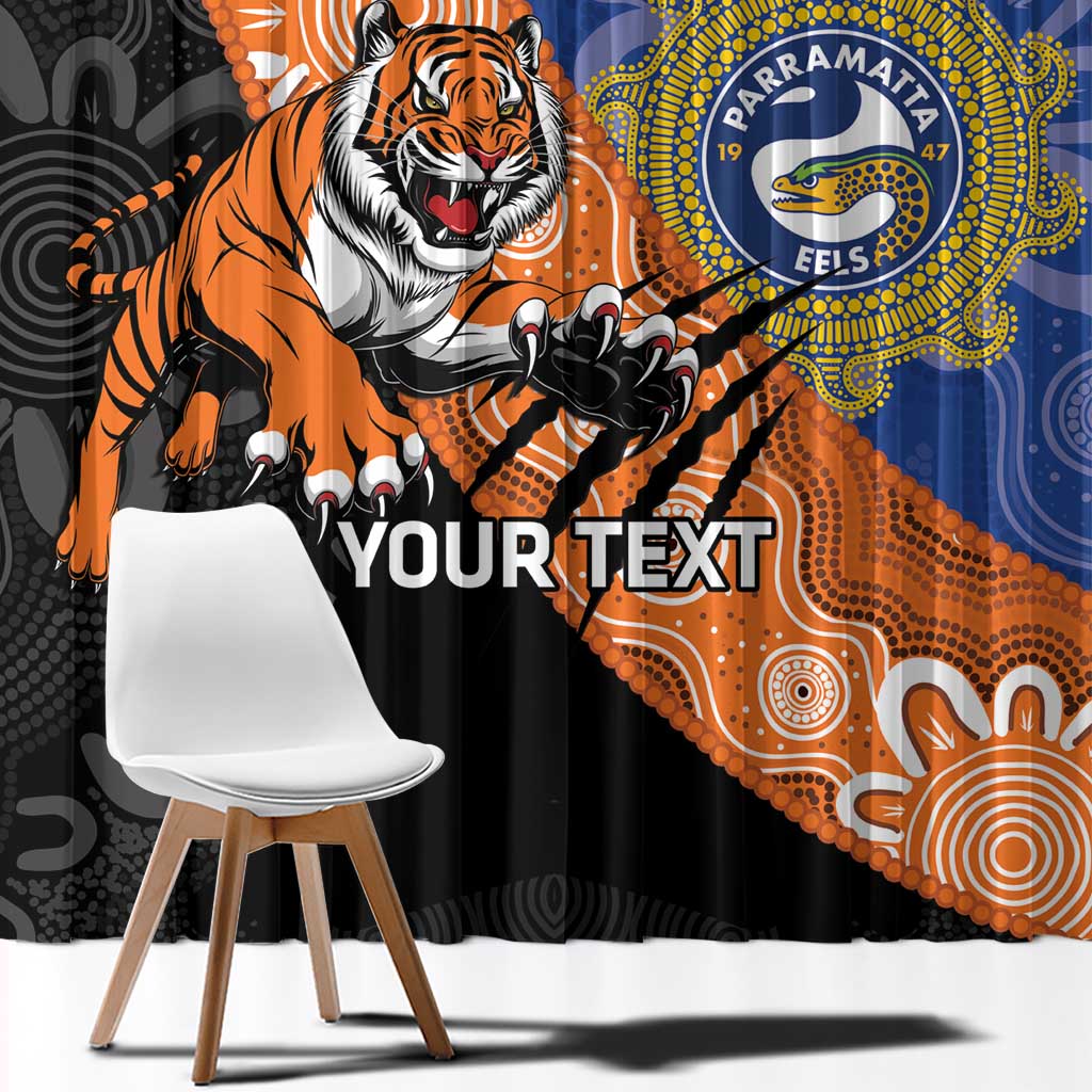 Personalised Tigers and Eels Rugby Window Curtain Aboriginal Art