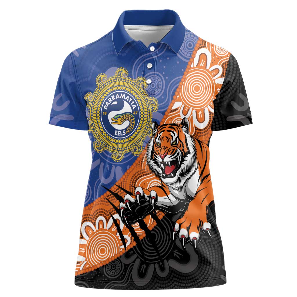 Personalised Tigers and Eels Rugby Women Polo Shirt Aboriginal Art