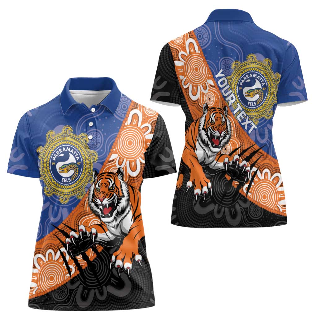 Personalised Tigers and Eels Rugby Women Polo Shirt Aboriginal Art