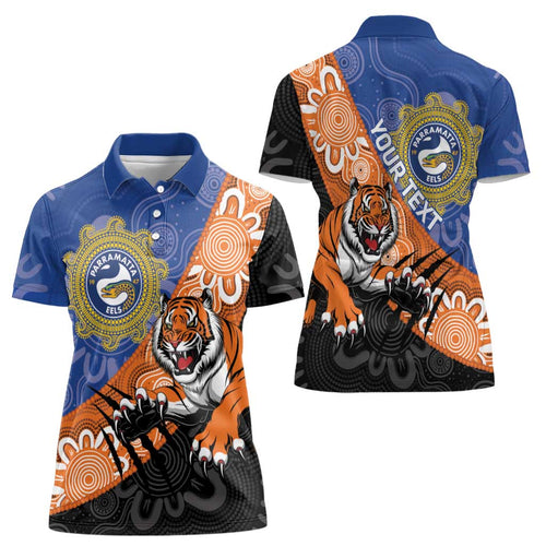 Personalised Tigers and Eels Rugby Women Polo Shirt Aboriginal Art