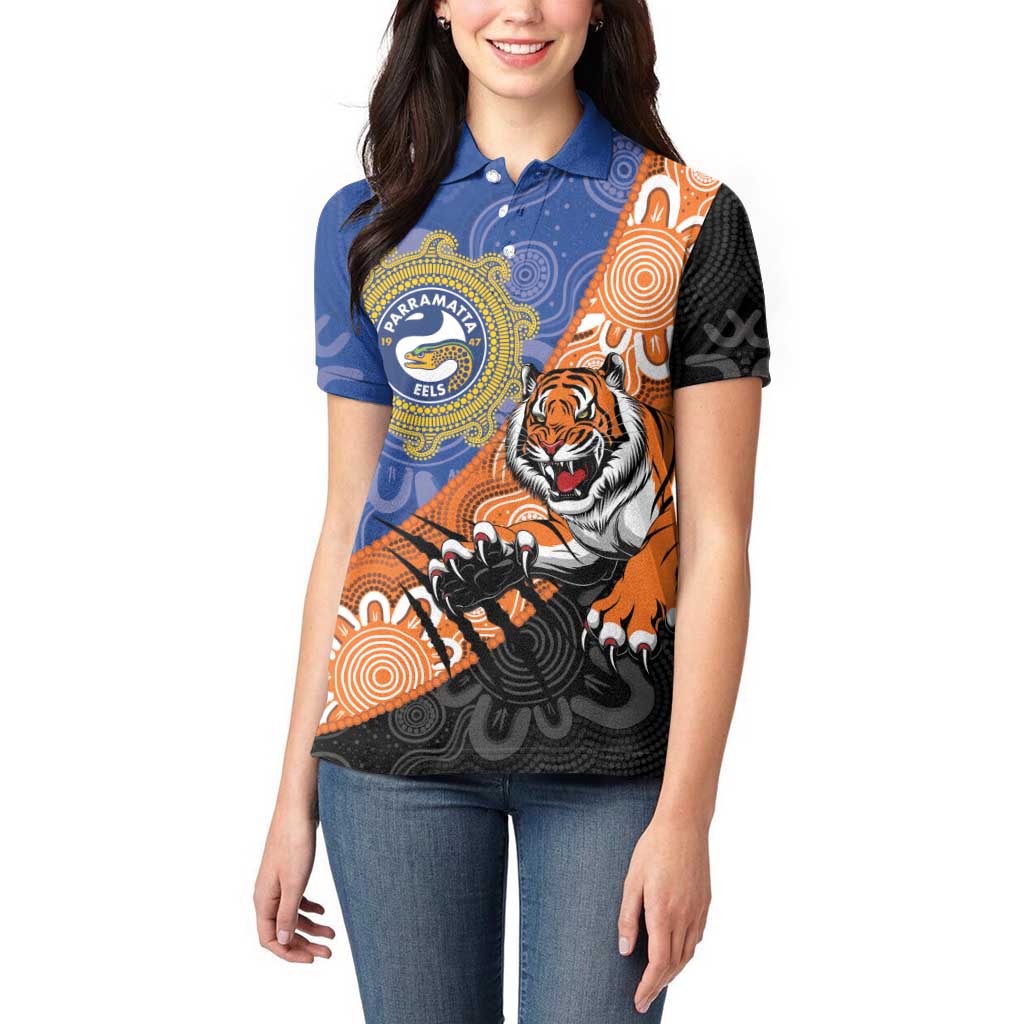Personalised Tigers and Eels Rugby Women Polo Shirt Aboriginal Art