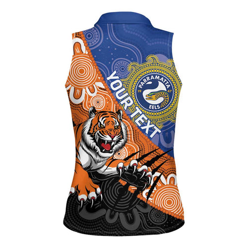 Personalised Tigers and Eels Rugby Women Sleeveless Polo Shirt Aboriginal Art