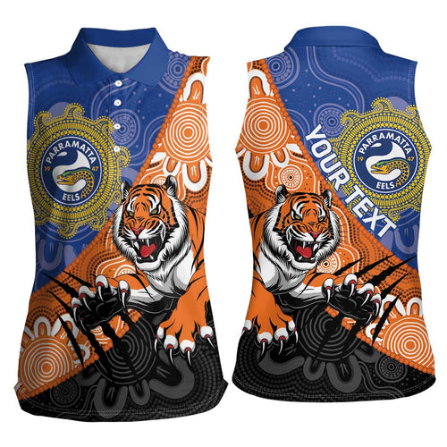 Personalised Tigers and Eels Rugby Women Sleeveless Polo Shirt Aboriginal Art